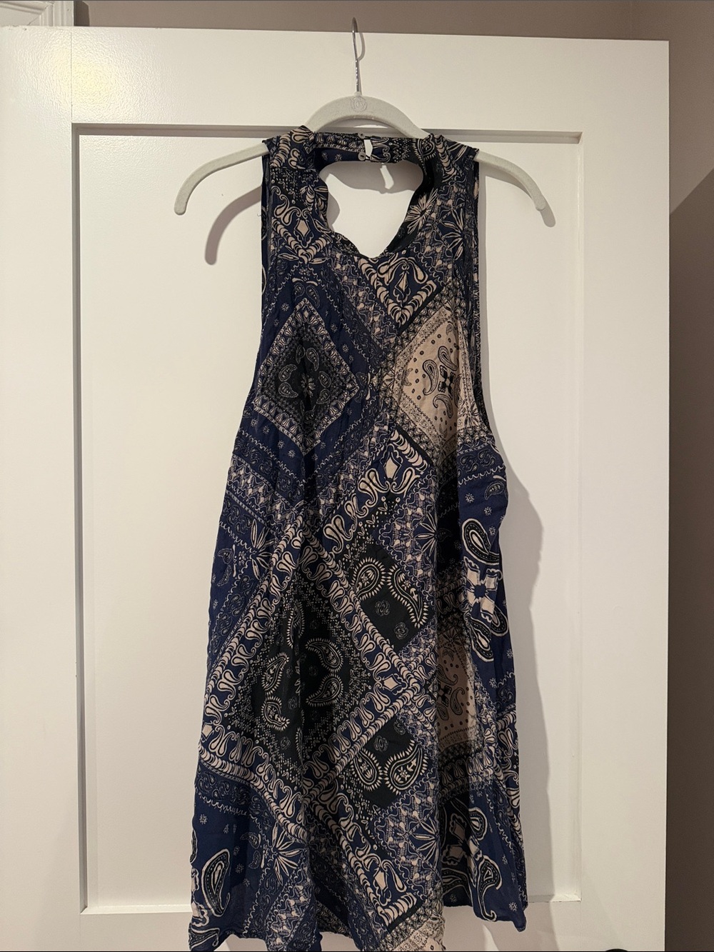 Bandana Print Navy and Cream Sleeveless Mini Dress